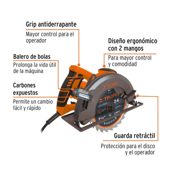 Sierra circular profesional 1500W 7-14 220V Truper